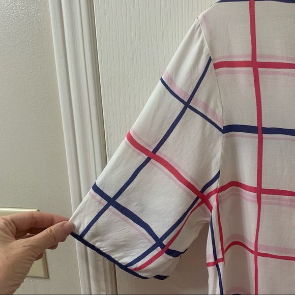 Atmosphere Lightweight Blouse Top Popover Grid Print White Purple Women’s 6 - Picture 6 of 12